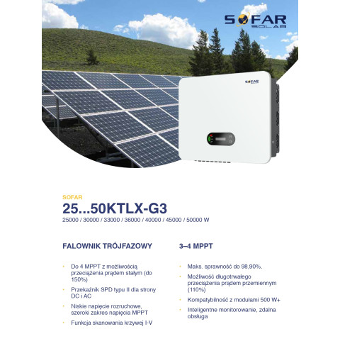 Falownik Sofar Solar 30 KTLX-G3 trójfazowy, Wi-Fi